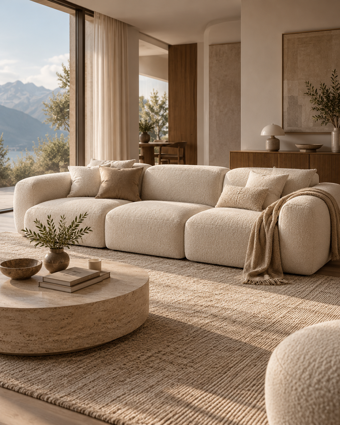 Cream sofa in sunlit neutral interior
